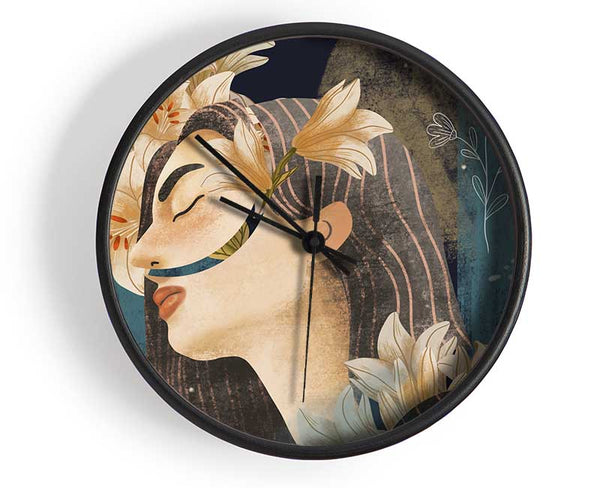 Cream Flowers Woman Clock - Wallart-Direct UK