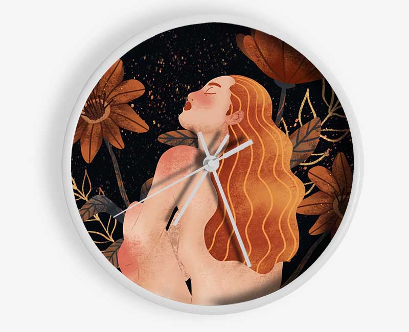 Red Haired Girl Floral Clock - Wallart-Direct UK