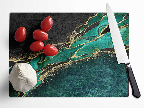 The Green And Gold Textures Glass Chopping Board