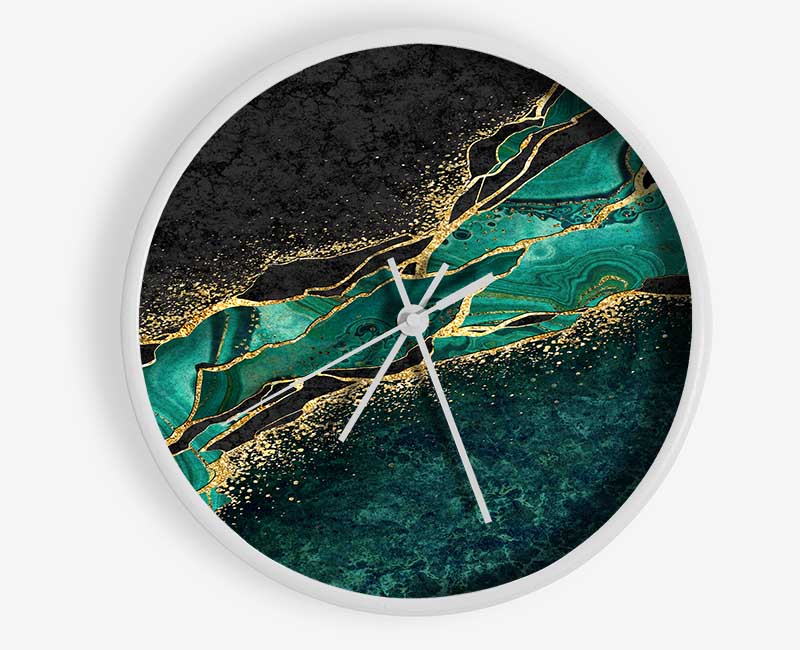 The Green And Gold Textures Clock - Wallart-Direct UK