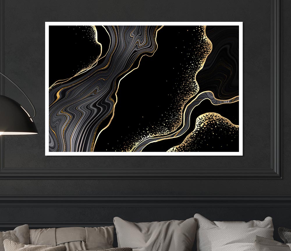 Black And Gold Flakes Print Poster Wall Art