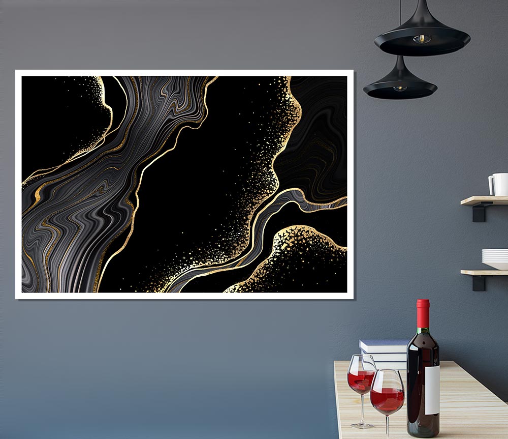 Black And Gold Flakes Print Poster Wall Art