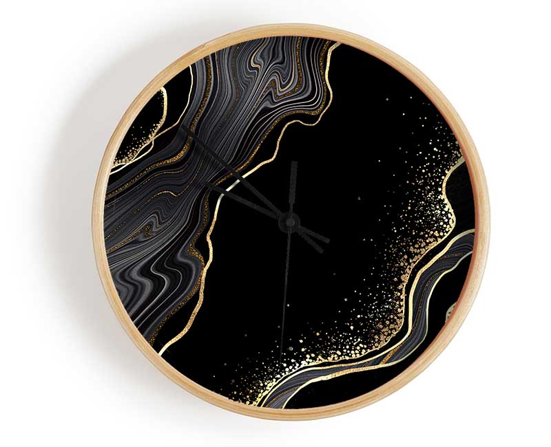 Black And Gold Flakes Clock - Wallart-Direct UK