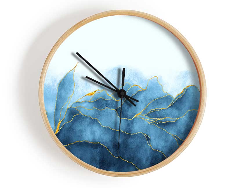 Blue Mists Of Gold Leaf Clock - Wallart-Direct UK