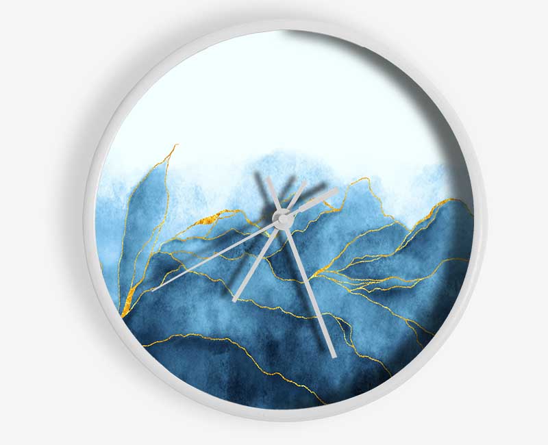 Blue Mists Of Gold Leaf Clock - Wallart-Direct UK