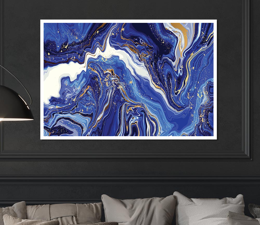 Blue And White Paint Mix Print Poster Wall Art