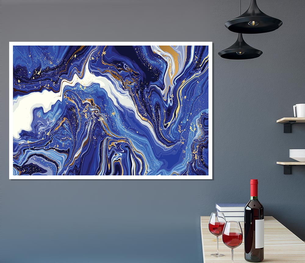 Blue And White Paint Mix Print Poster Wall Art