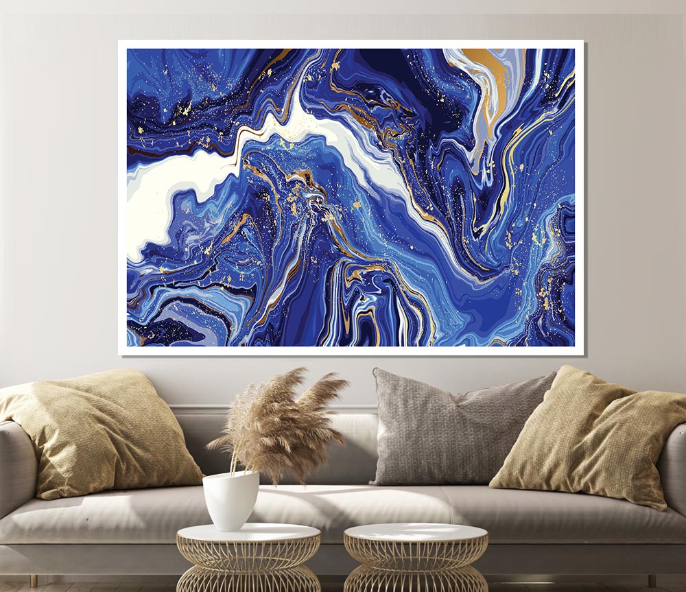 Blue And White Paint Mix Print Poster Wall Art