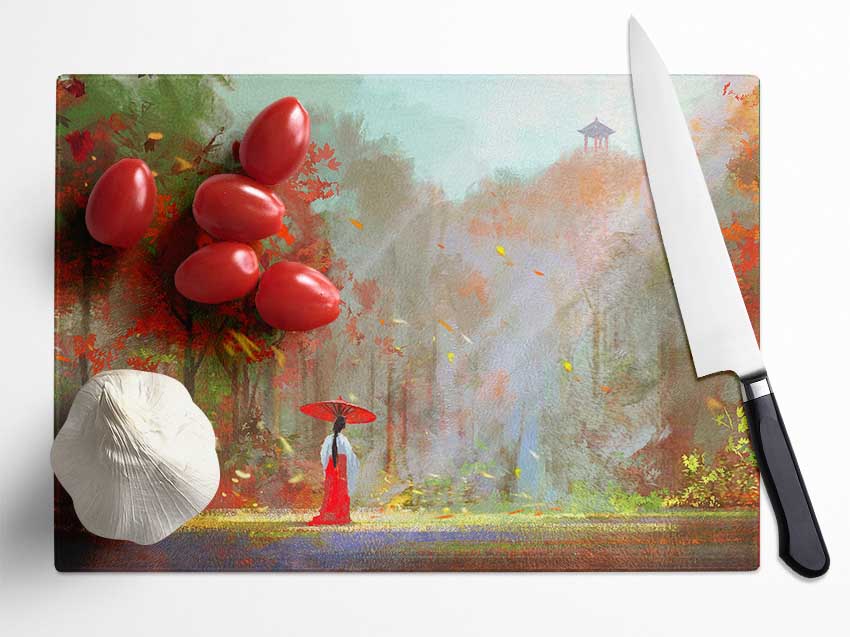 Geisha In The Woods Glass Chopping Board