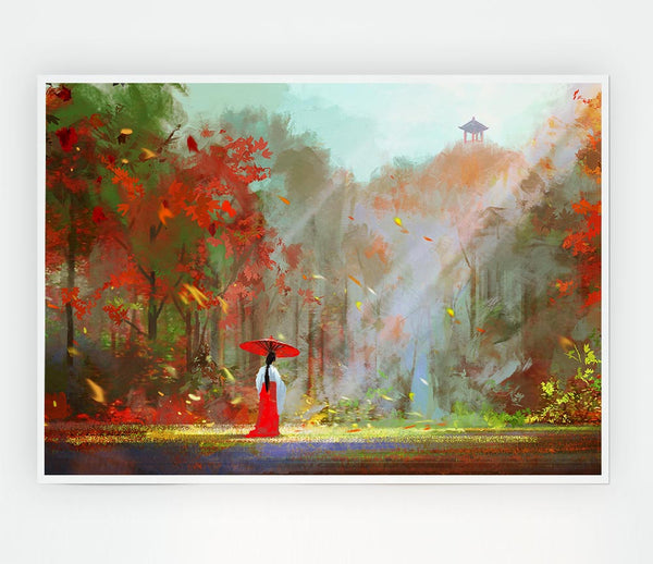 Geisha In The Woods Print Poster Wall Art