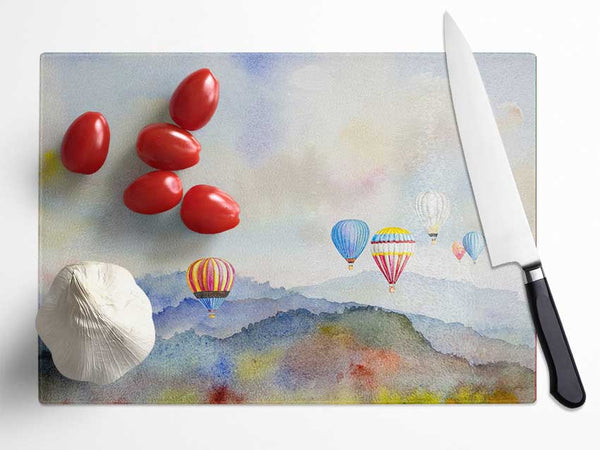 Hot Air Balloons In The Valley Glass Chopping Board