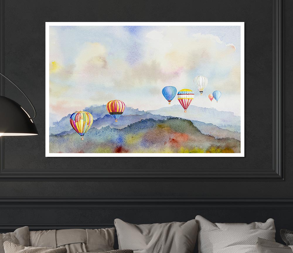 Hot Air Balloons In The Valley Print Poster Wall Art