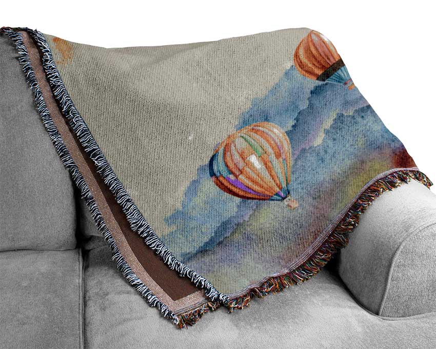 Hot Air Balloons In The Valley Woven Blanket