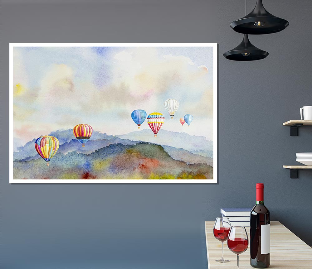 Hot Air Balloons In The Valley Print Poster Wall Art