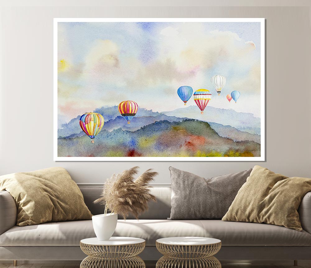 Hot Air Balloons In The Valley Print Poster Wall Art