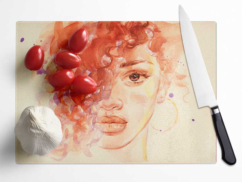 The Face Of Watercolour Glass Chopping Board