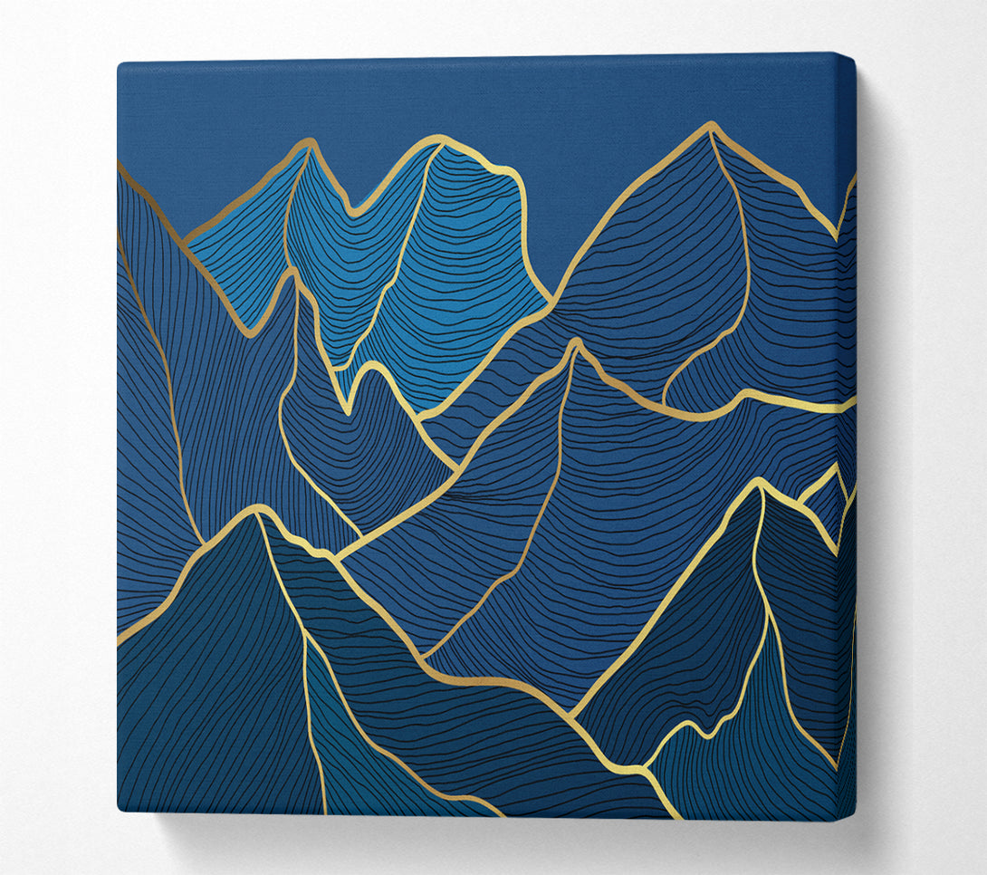 A Square Canvas Print Showing Gold Mountains On Blue Square Wall Art