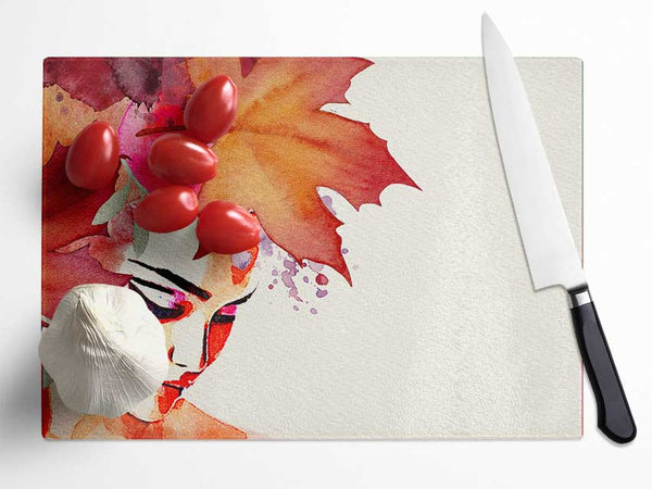 Autumn Leaf Woman Glass Chopping Board