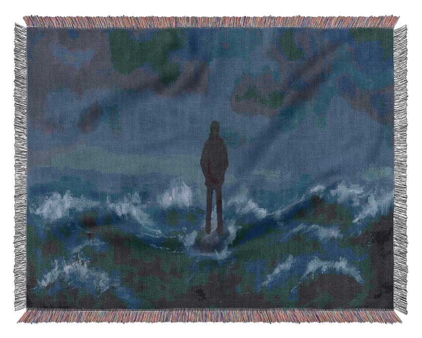 Standing On The Crashing Waves Woven Blanket