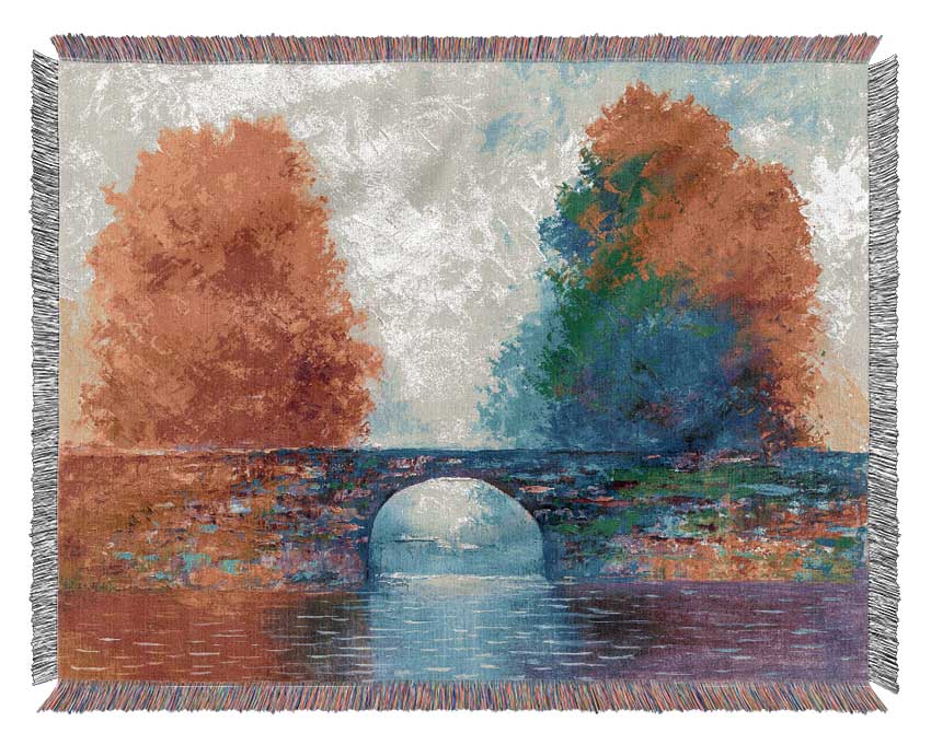 The Bridge Between Woodland Worlds Woven Blanket