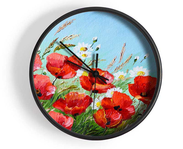 Poppies Under The Blue Sky Dream Clock - Wallart-Direct UK