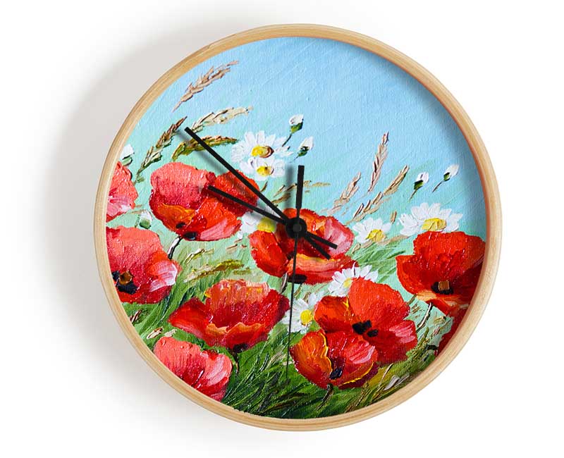 Poppies Under The Blue Sky Dream Clock - Wallart-Direct UK