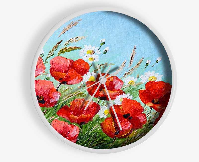 Poppies Under The Blue Sky Dream Clock - Wallart-Direct UK