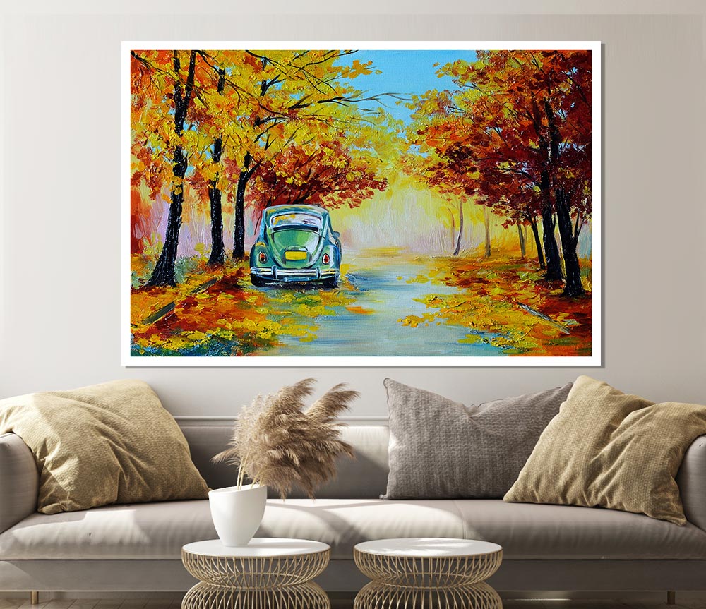 Vw Beatle In Autumn Print Poster Wall Art