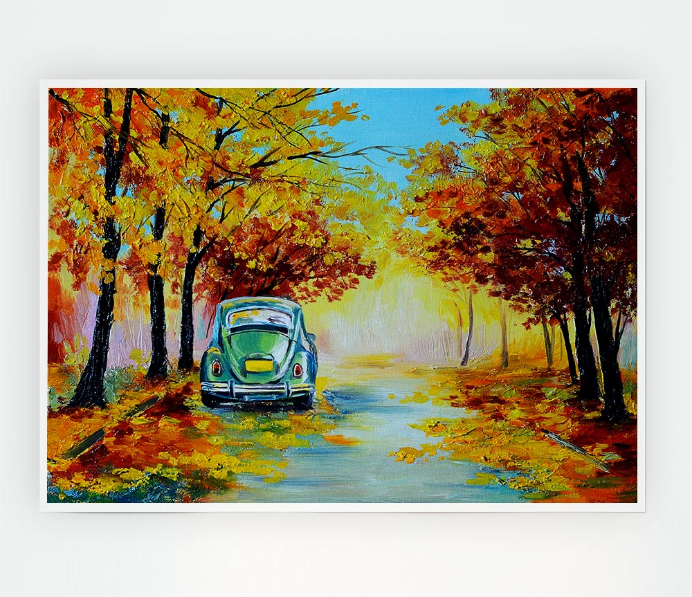 Vw Beatle In Autumn Print Poster Wall Art