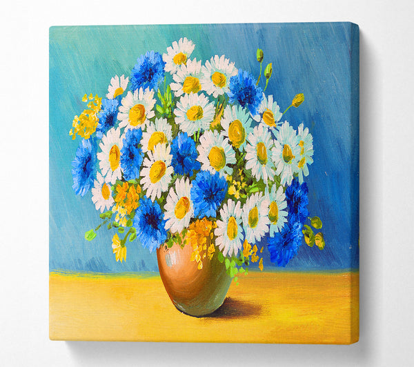 A Square Canvas Print Showing The Vase Of Daisies Square Wall Art