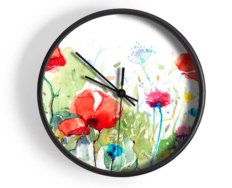 Poppies And Mixed Flowers Clock - Wallart-Direct UK