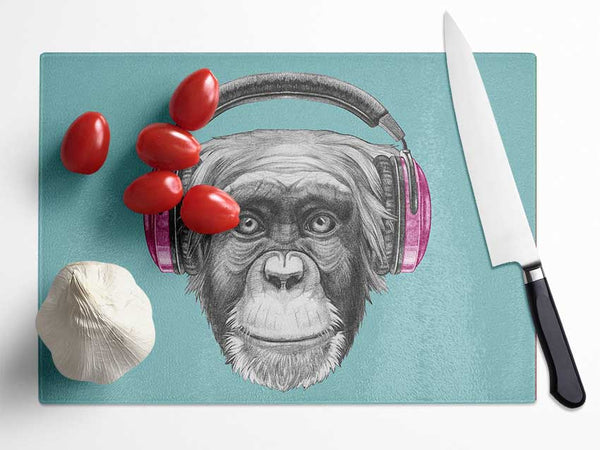 Chimpanzee Headphone Dj Glass Chopping Board