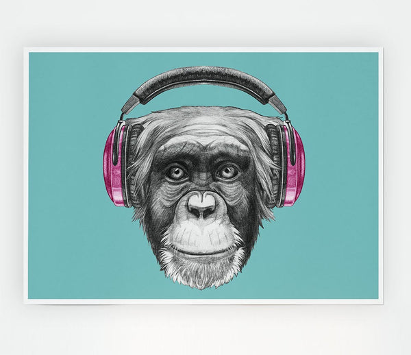 Chimpanzee Headphone Dj Print Poster Wall Art