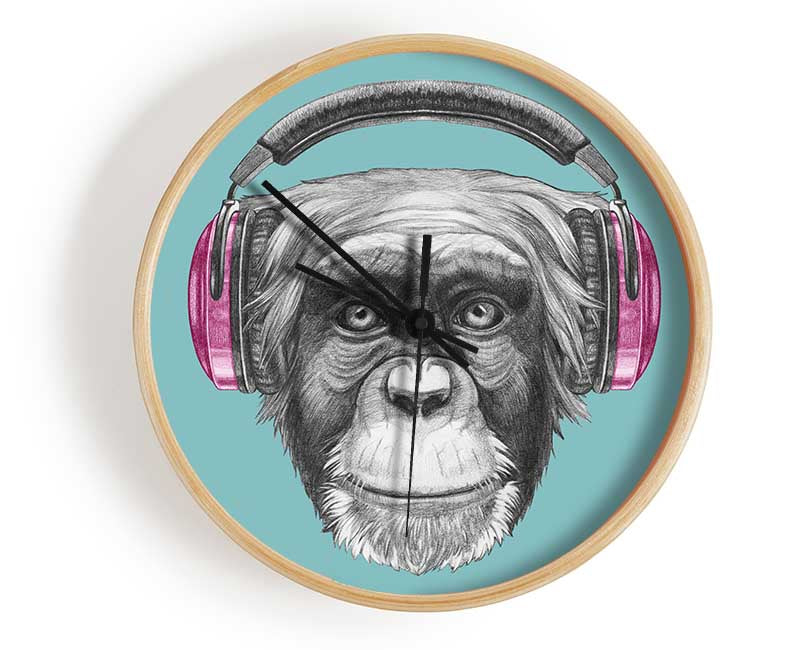 Chimpanzee Headphone Dj Clock - Wallart-Direct UK