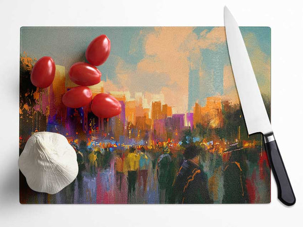 Crowds In The Streets Glass Chopping Board