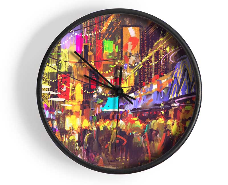 Busy Shops At Night Clock - Wallart-Direct UK