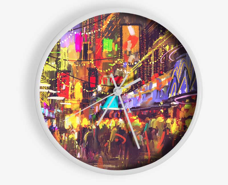 Busy Shops At Night Clock - Wallart-Direct UK