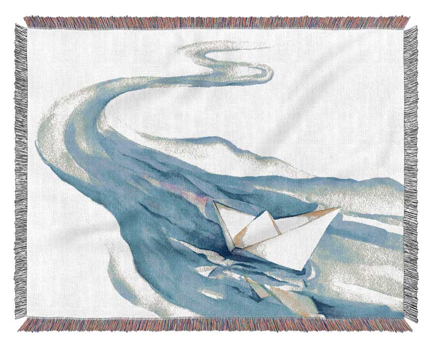 Paper Boat Down The Stream Woven Blanket