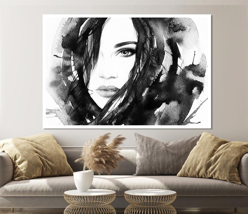 Black And White Watercolour Face Print Poster Wall Art