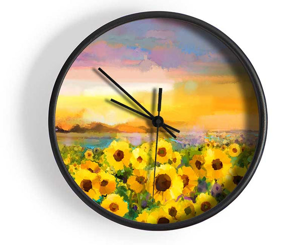 Pastel Sunflower Sunset Clock - Wallart-Direct UK