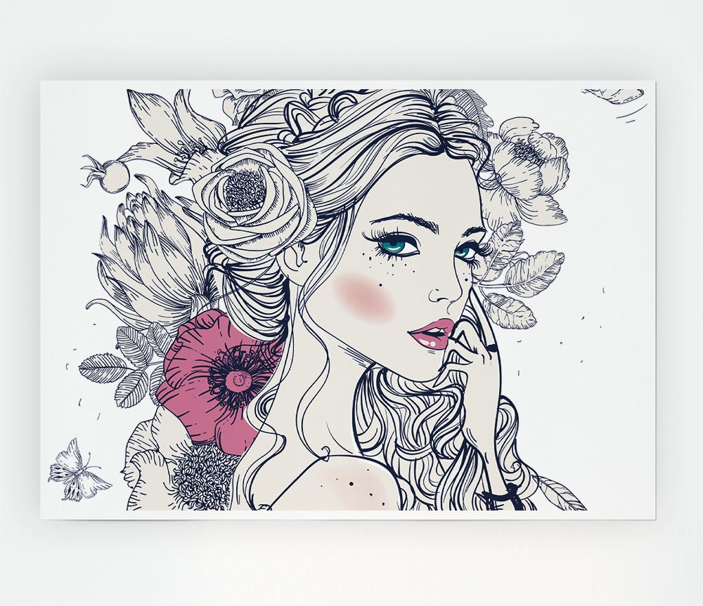 The Flower Girl Drawing Print Poster Wall Art