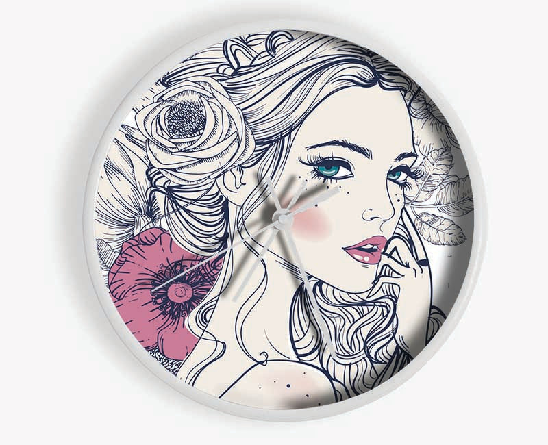 The Flower Girl Drawing Clock - Wallart-Direct UK