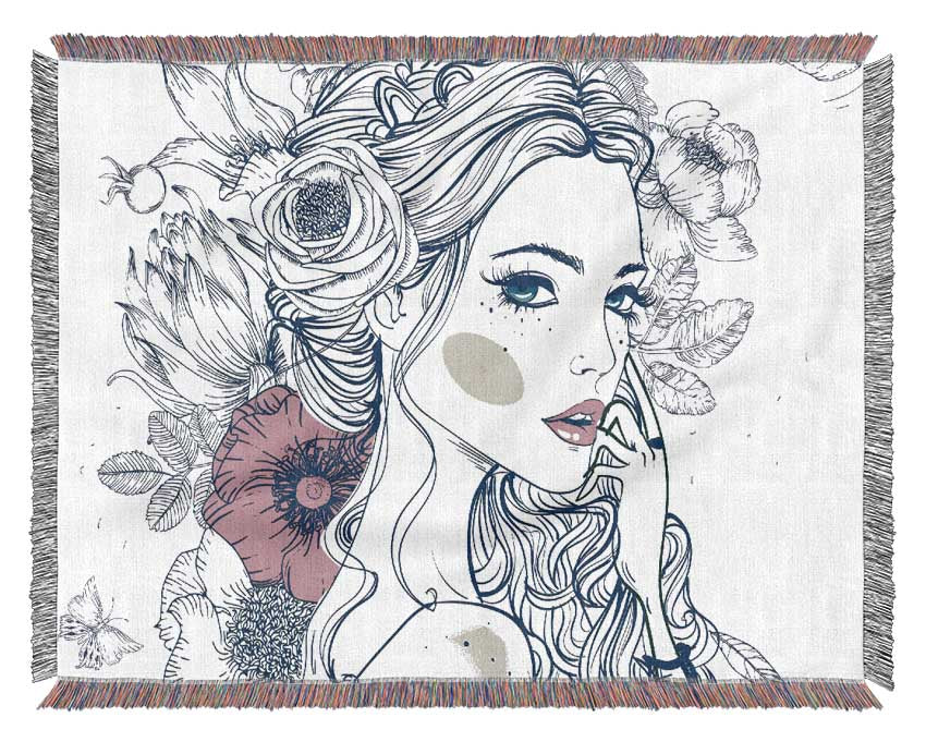 The Flower Girl Drawing Woven Blanket