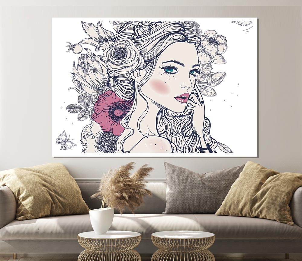 The Flower Girl Drawing Print Poster Wall Art