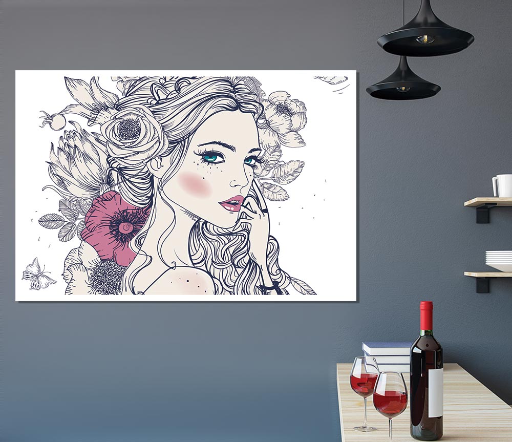 The Flower Girl Drawing Print Poster Wall Art