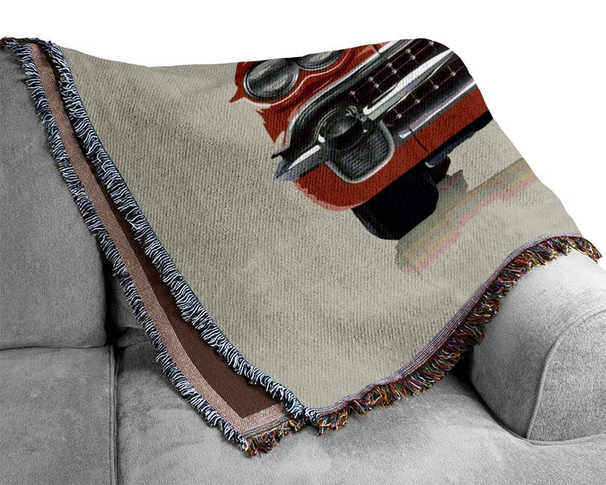 Classic American Car On Stripes Woven Blanket