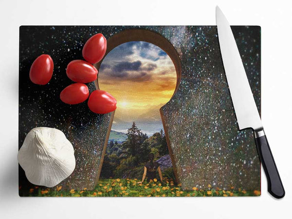 Key Hole Universe Glass Chopping Board