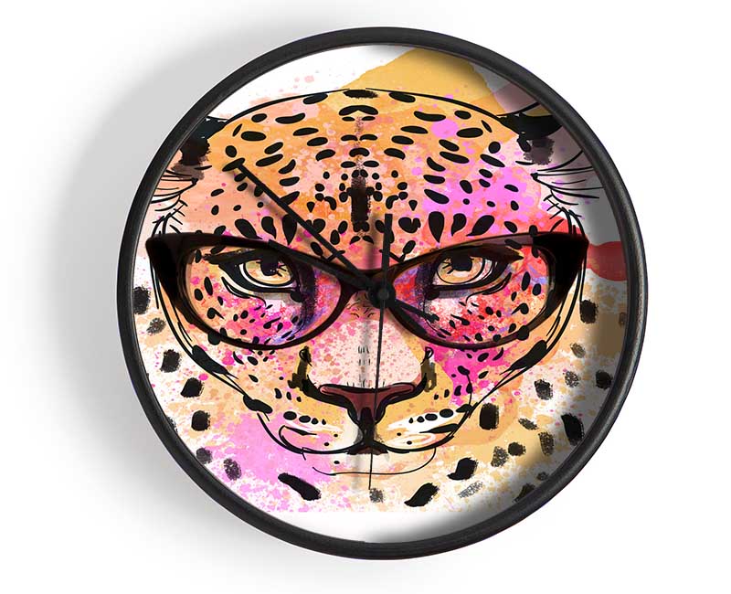 Peach Leopard Glasses Clock - Wallart-Direct UK