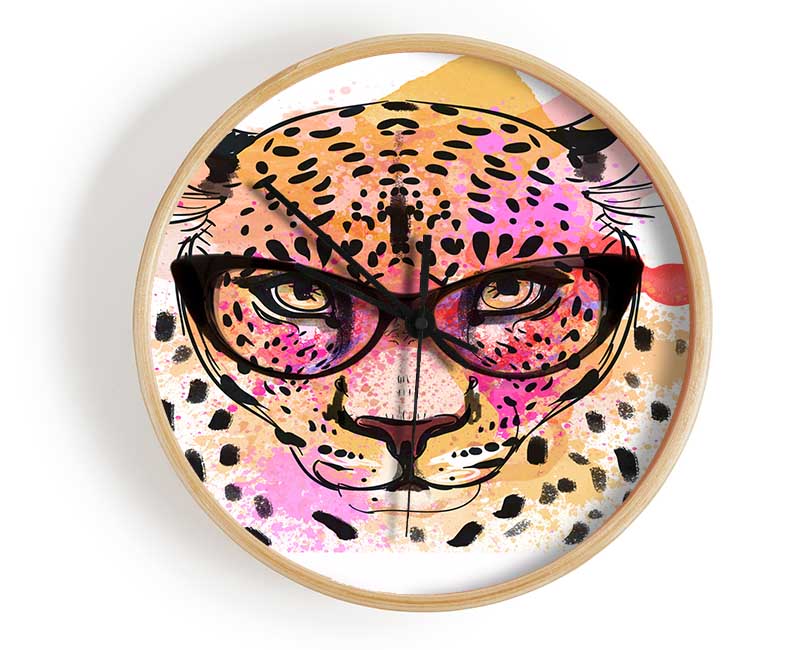 Peach Leopard Glasses Clock - Wallart-Direct UK