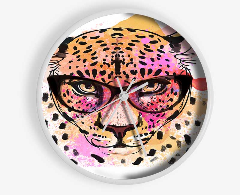 Peach Leopard Glasses Clock - Wallart-Direct UK